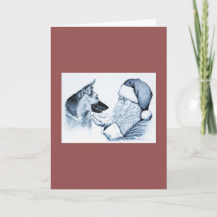 German Shepherd and Santa Claus Holiday Card