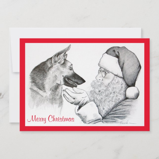 German Shepherd and Santa Claus Holiday Card (Front)