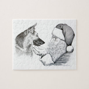 German Shepherd and Santa Claus Jigsaw Puzzle
