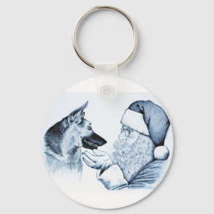 German Shepherd and Santa Claus Key Ring