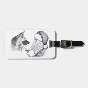 German Shepherd and Santa Claus Luggage Tag
