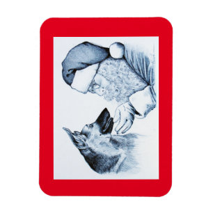 German Shepherd and Santa Claus Magnet