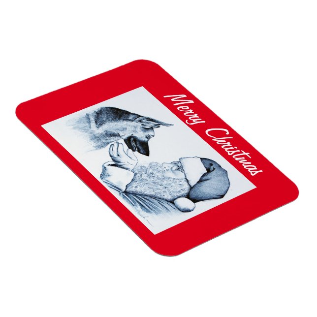 German Shepherd and Santa Claus Magnet (Right Side)