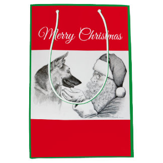 German Shepherd and Santa Claus - Merry Christmas Medium Gift Bag