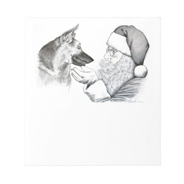 German Shepherd and Santa Claus Notepad (Front)