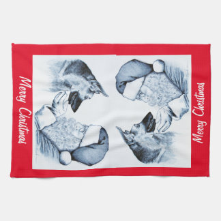 German Shepherd and Santa Claus Tea Towel