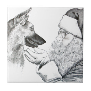 German Shepherd and Santa Claus Tile