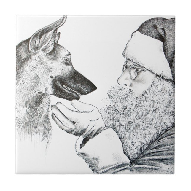 German Shepherd and Santa Claus Tile (Front)