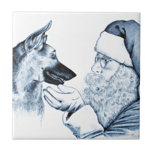 German Shepherd and Santa Claus Tile