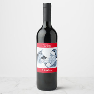 German Shepherd and Santa Claus Wine Label