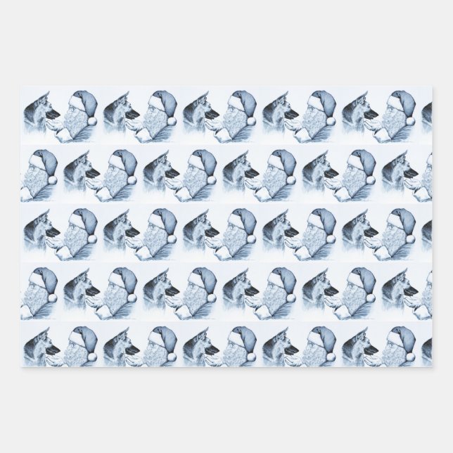 German Shepherd and Santa Claus Wrapping Paper Sheet (Front)