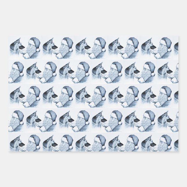 German Shepherd and Santa Claus Wrapping Paper Sheet (Front)