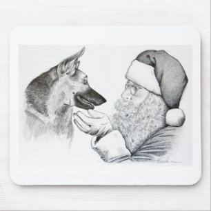 German Shepherd and Santa Mouse Mat