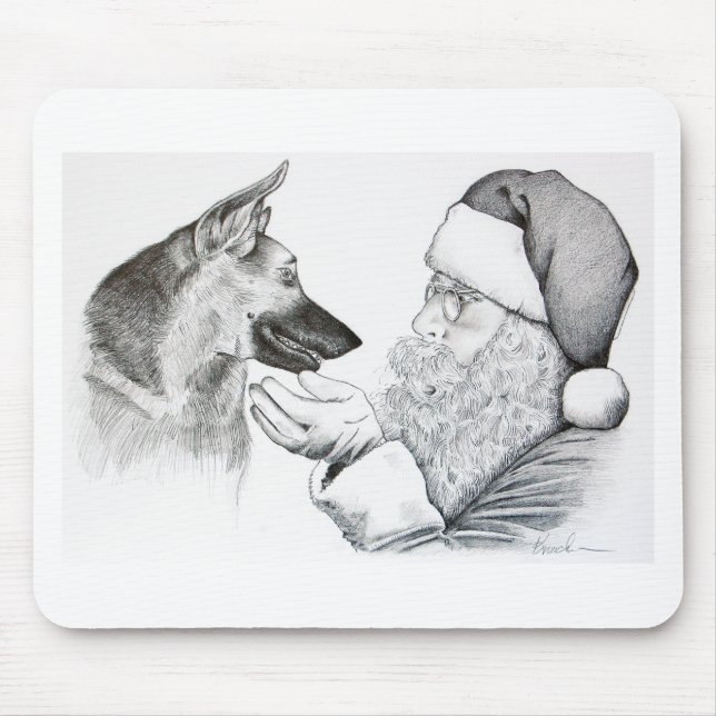 German Shepherd and Santa Mouse Mat (Front)