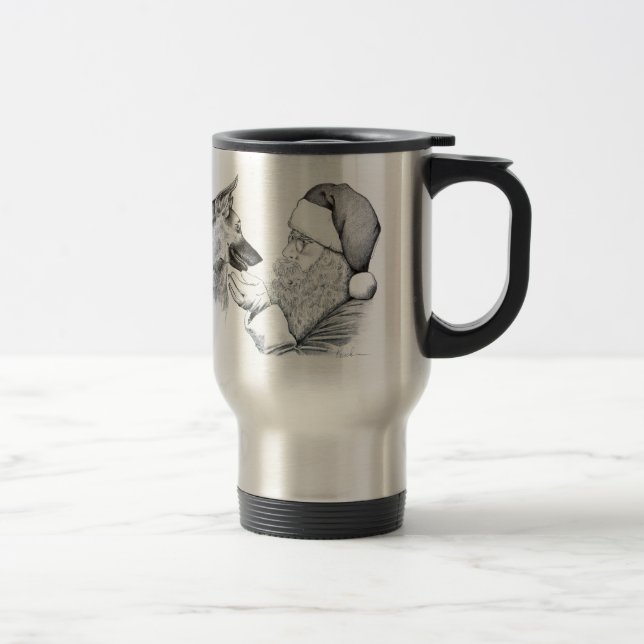 German Shepherd and Santa Travel Mug (Right)