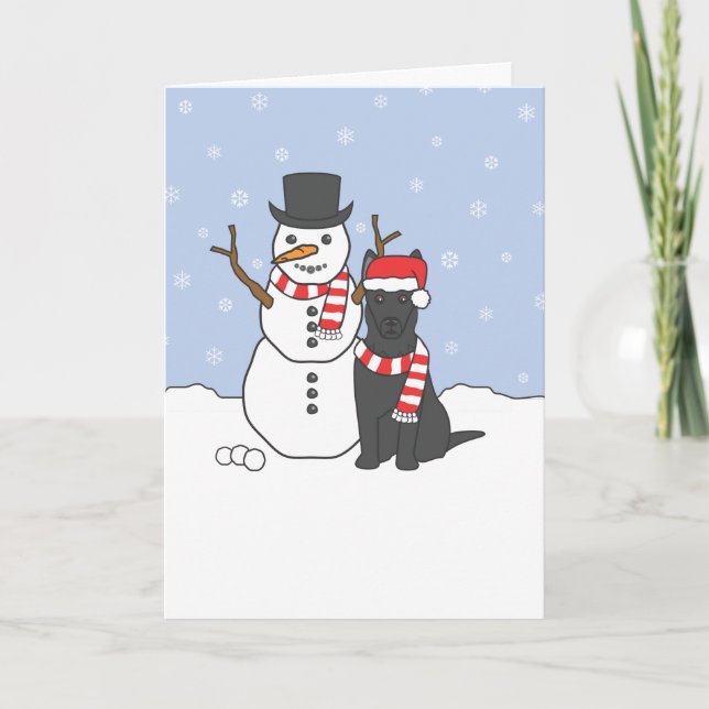 German Shepherd and Snowman Holiday Card (Front)
