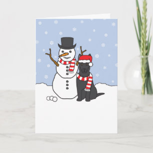 German Shepherd and Snowman Holiday Card
