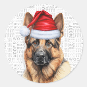 German Shepherd and Woof Word Art Christmas Classic Round Sticker