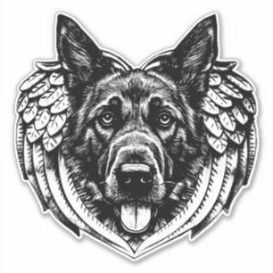German shepherd Angel dog head art illustration  