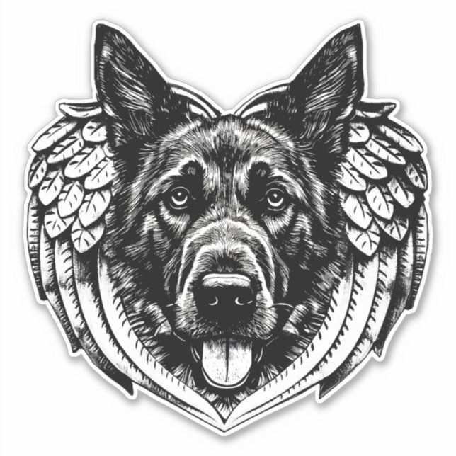 German shepherd Angel dog head art illustration   (Front)