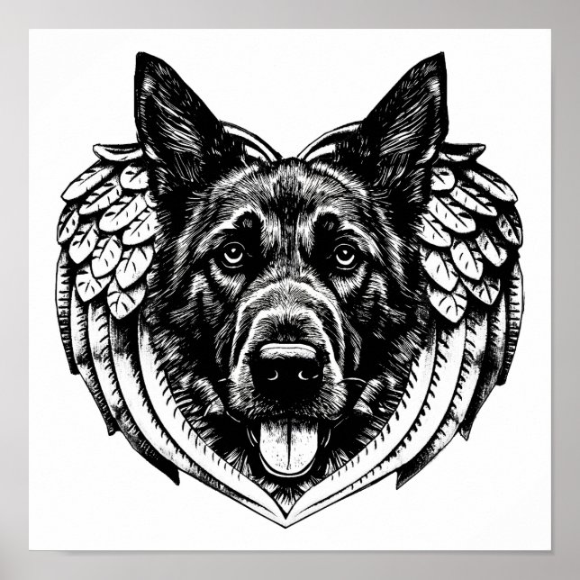 German shepherd Angel dog head art illustration Poster (Front)