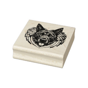 German shepherd Angel dog head art illustration   Rubber Stamp