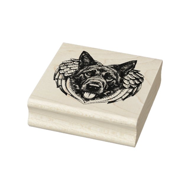 German shepherd Angel dog head art illustration   Rubber Stamp (Stamp)