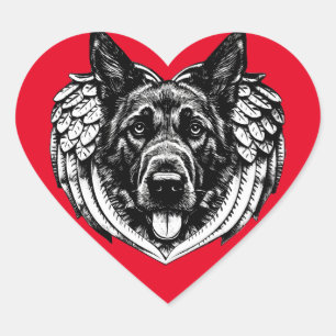 German shepherd Angel dog head pet art Heart Sticker
