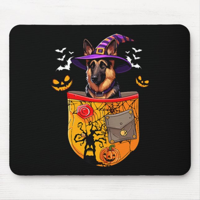 German Shepherd As Witch In Pocket Halloween Dog Mouse Mat (Front)