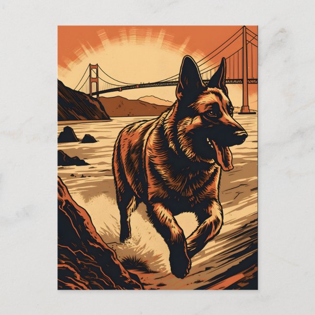 German-Shepherd at the Golden Gate Bridge Postcard (Front)