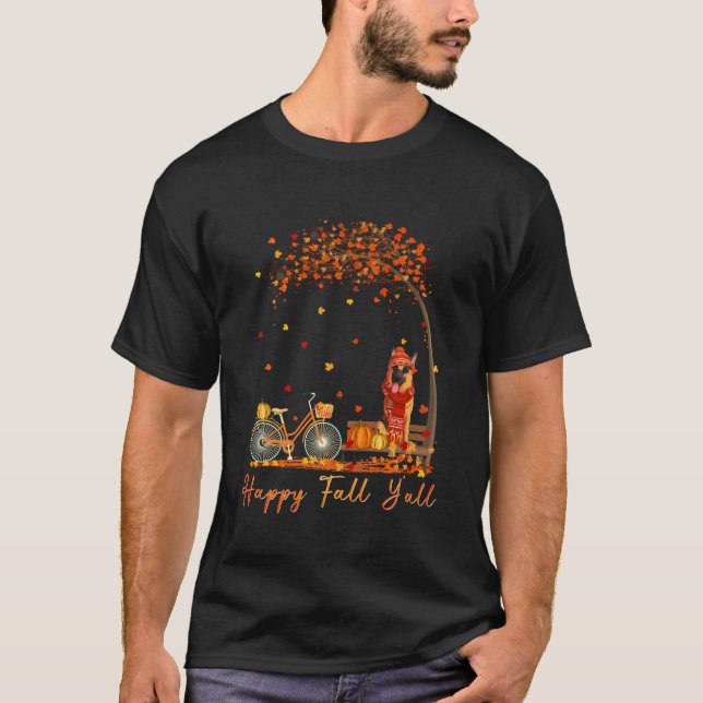 German Shepherd Autumn Fall Pumpkin Truck Mappe Th T-Shirt (Front)