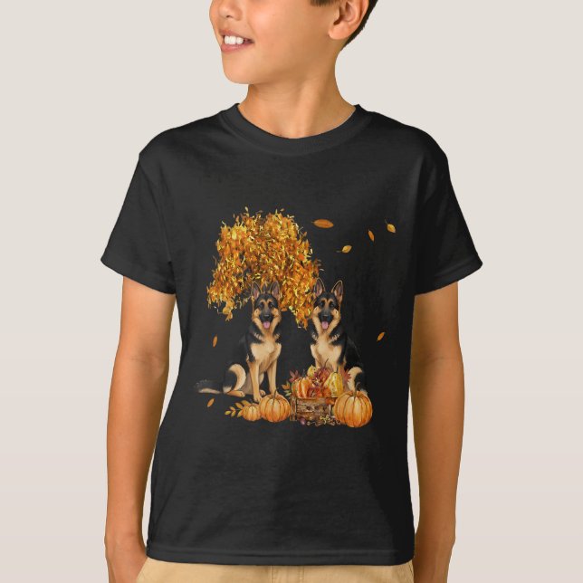 German Shepherd Autumn Leaf Fall Dog Halloween T-Shirt (Front)