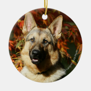 German Shepherd Autumn Leaves Ceramic Tree Decoration