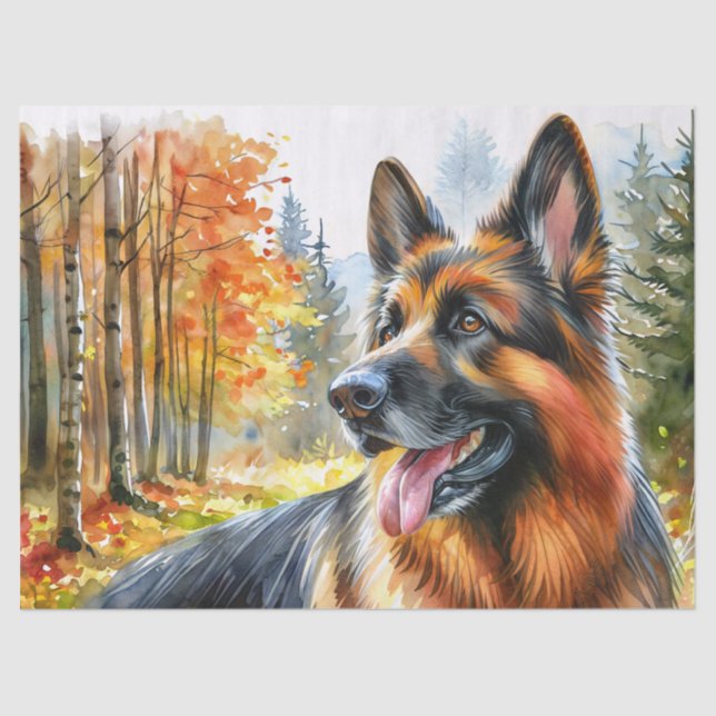 German Shepherd Autumn Season Watercolor Tissue Paper (Front)