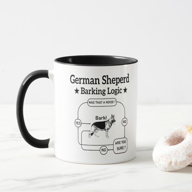 German Shepherd Barking Logic Funny Dog Sarcastic Mug (With Donut)