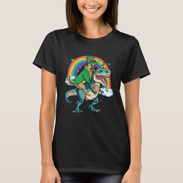 German Shepherd Beer Dino Rex Horn Rainbow T-Shirt (Front)