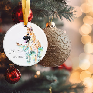 German Shepherd Belgian Malinois Dog Ceramic Tree Decoration