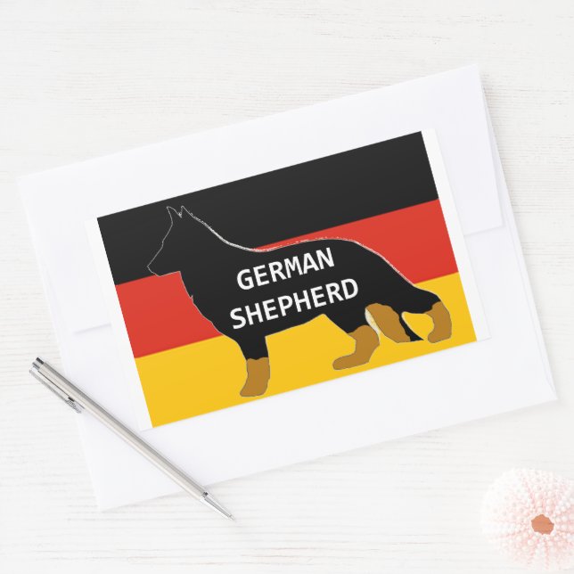 German Shepherd Bi Colour name Silhouette Rectangular Sticker (Envelope)