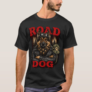 German Shepherd Biker Design â€“ Road Dog Ride Har T-Shirt