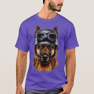 German Shepherd Biker In Motorcycle Helmet T-Shirt