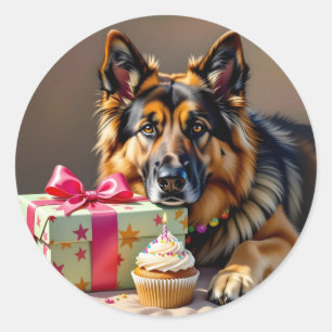 German Shepherd Birthday Classic Round Sticker