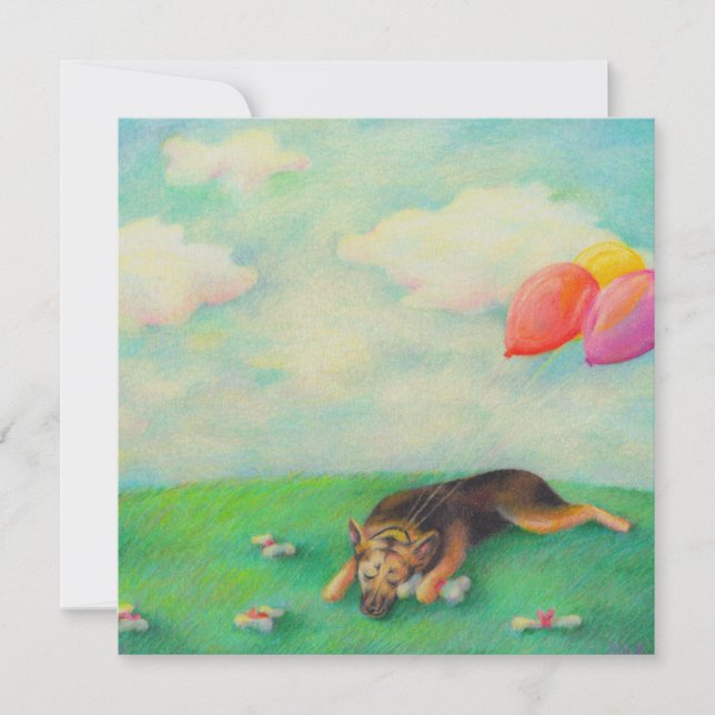 German shepherd birthday girl cute fun art drawing announcement (Front)