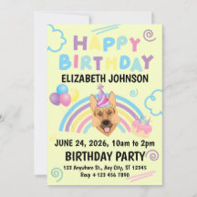 German Shepherd Birthday Party Invitation Yellow