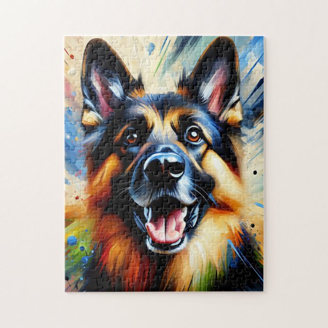German Shepherd Black and Tan Dog Acrylic Print Jigsaw Puzzle (Vertical)