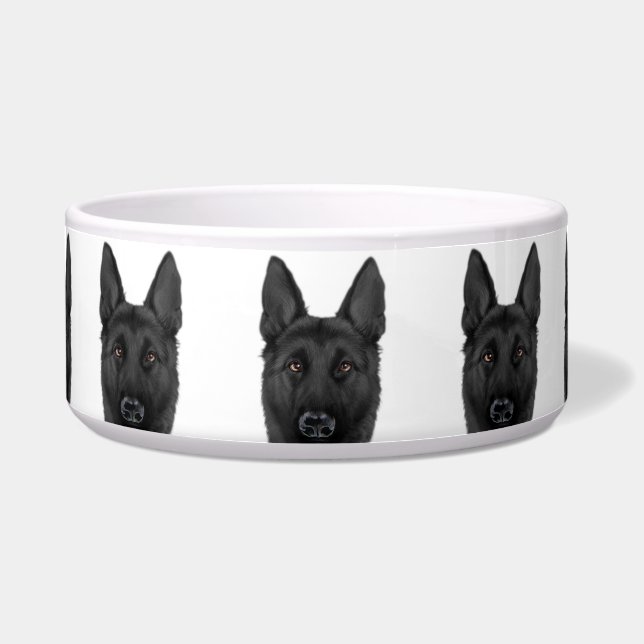 german shepherd Black ceramic dog feeding (Front)