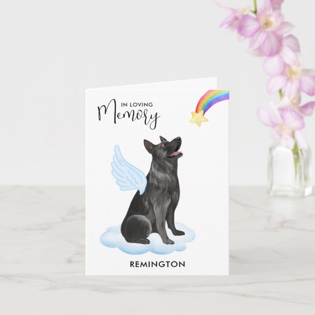 German Shepherd Black Dog Angel Pet Loss Sympathy Card (Orchid)