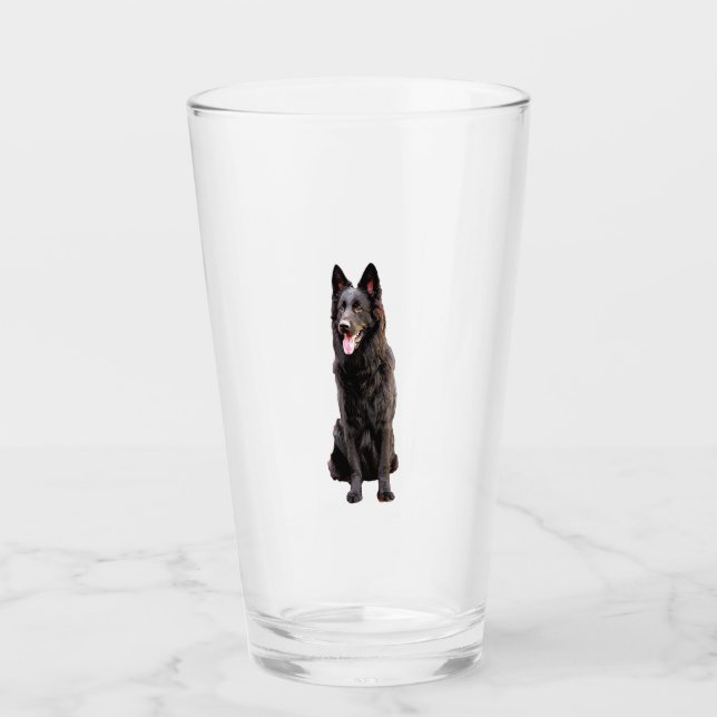 German Shepherd Black Dog  Glass (Front)