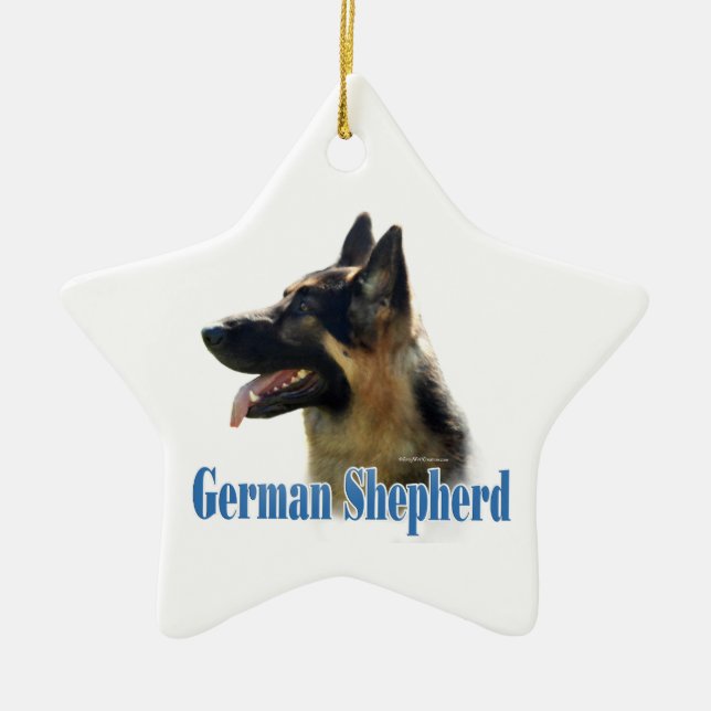 German Shepherd (black/tan) Name Ceramic Tree Decoration (Front)