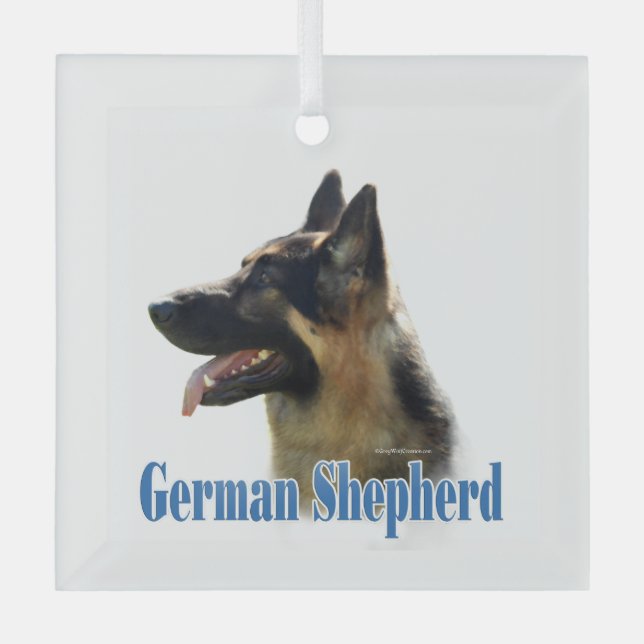 German Shepherd (black/tan) Name Glass Tree Decoration (Front)