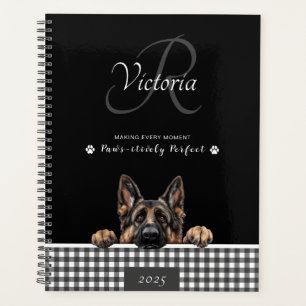 German Shepherd Black White Gingham Custom  Planner
